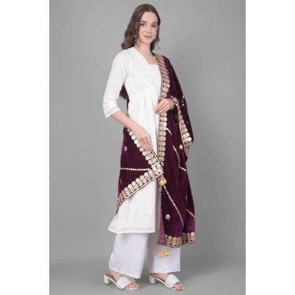 Generic Women's Velvet Gotta Patti Dupatta (Wine, Length:&nbsp;2.25 to 2.50 Mtr)
