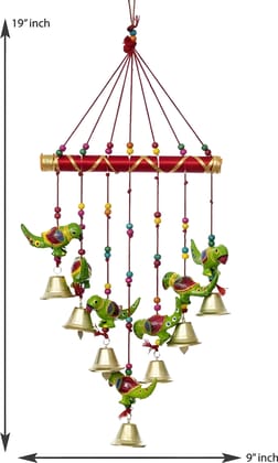WUGO Handmade Multicolor Parrot Wall Hanging Bells for Balcony, Garden, Window & Entrance Door Decor | Traditional Religious & Festive Hanging (Heavy Quality)