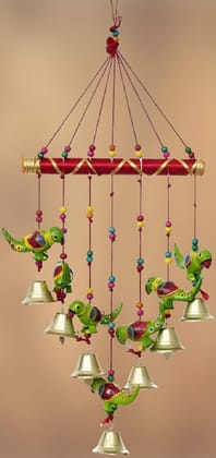 WUGO Handmade Multicolor Parrot Wall Hanging Bells for Balcony, Garden, Window & Entrance Door Decor | Traditional Religious & Festive Hanging (Heavy Quality)