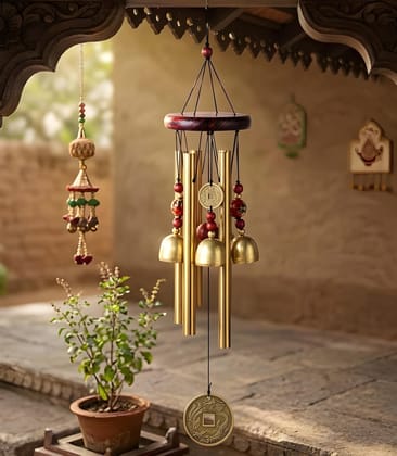 WUGO Premium Golden Wind Chime for Home Décor | Soothing Melodic Hanging Bell with Elegant Sound (Heavy Quality)