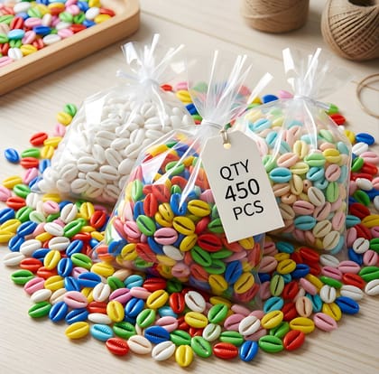 WUGO 13MM Multicolor Kaudi Shells for Jewellery Making, DIY Crafts, Bangle Making, Lace Making & Decorative Craft Work | Pack of 450 Pieces