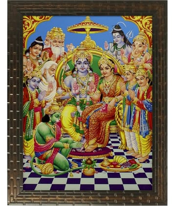 Indianara Shri Ram Darbar Religious Wall Hanging Painting With Frame