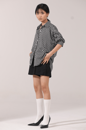 Polkadot Satin Oversized Shirt-XS-S
