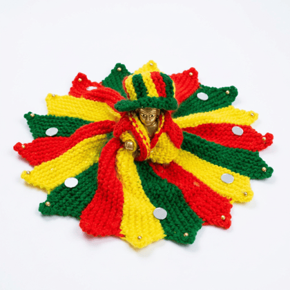 Handmade Woolen Laddu Gopal Poshak Size No. 5 – Collar Shirt, Cap & Frill Dress