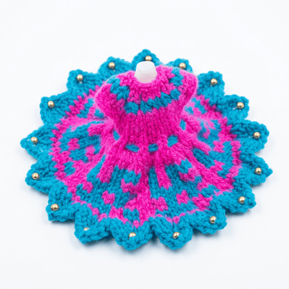 Handmade Woolen Laddu Gopal Poshak Size No. 2 – Pink Blue Swastik Design