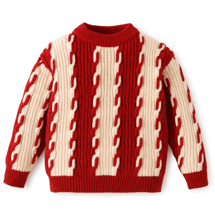 Boy's Red and Off-White Striped Cable Knit Sweater Boy's Red and Off-White Striped Cable Knit Sweater