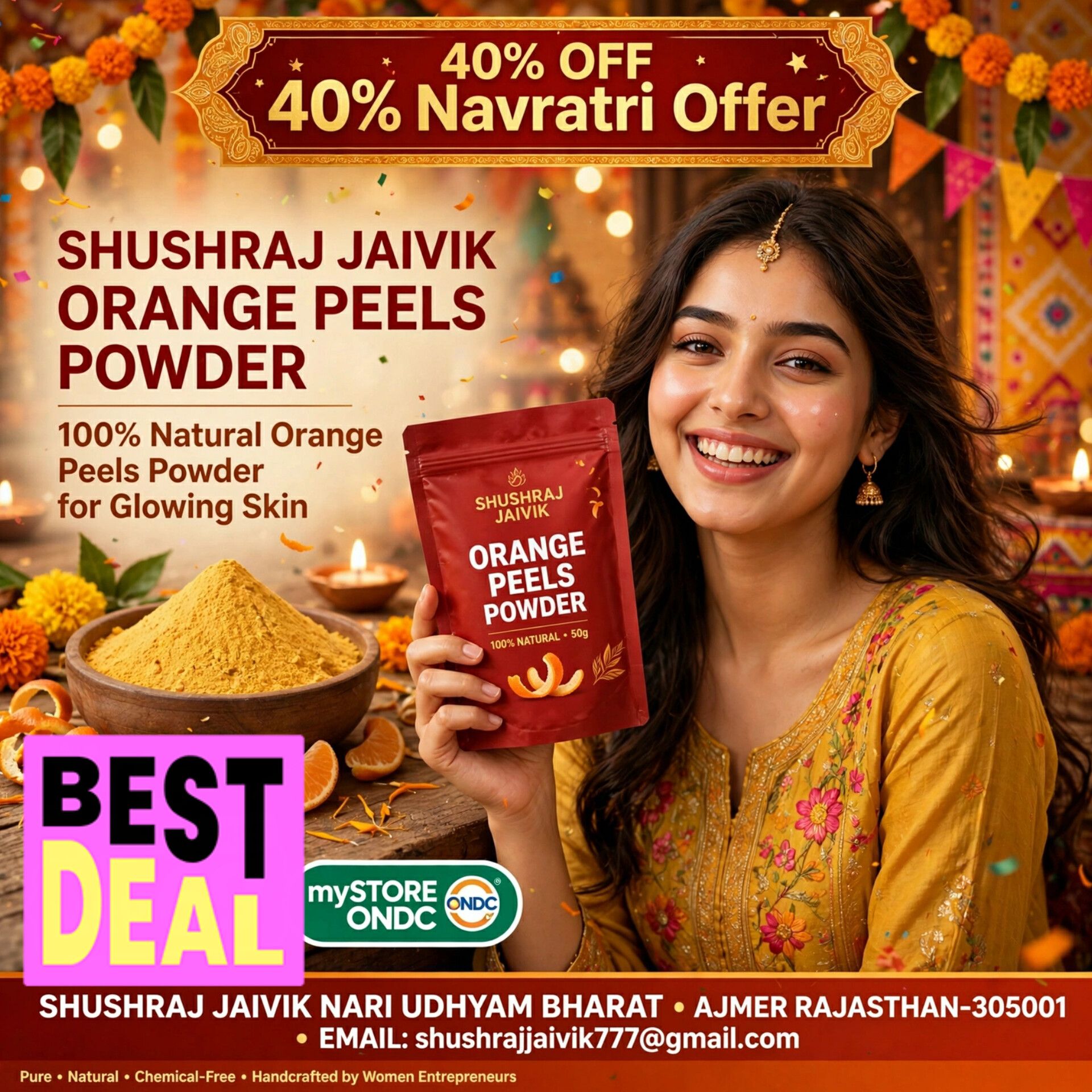 Shushraj Jaivik Orange Peels Powder - Navratri & Durga Puja Special 40% Off Mega Flash Deal | 160G Combo