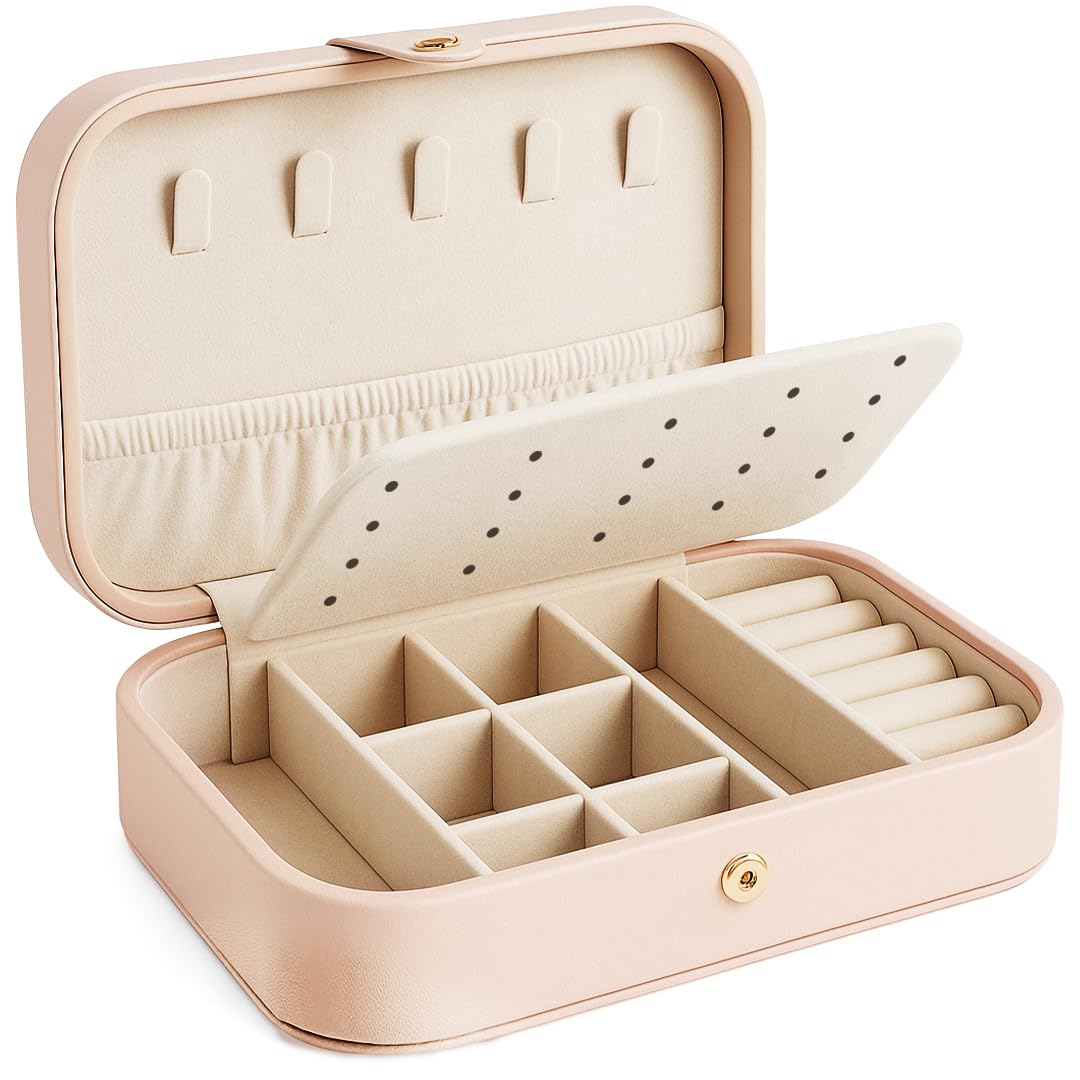 Jewelry Travel Case Organizer for Women, Portable Jewelry Storage Box for Rings, Earrings, Necklace & Bracelets