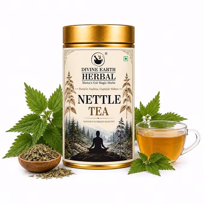 Divine Earth Herbal Nettle Green Tea | Loose Leaves Infused With Natural Nettle Leaves | Stress and Anxiety Boosting 50gm