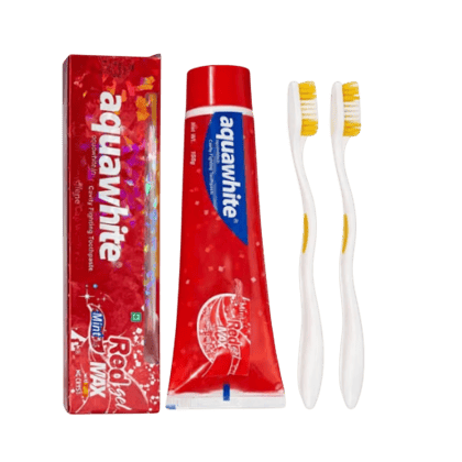 Aquawhite – Red Gel Max Toothpaste With Free 2 Toothbrushes (2U X 150Gms)