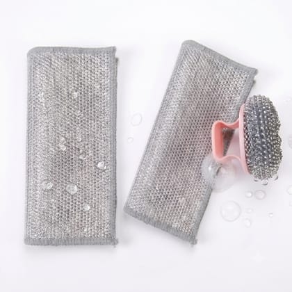  Lifeori 2-in-1 Kitchen Cleaning Scrubber Combo – Steel Scrubber with Handle & Multi-Purpose Scrubbing Pad
