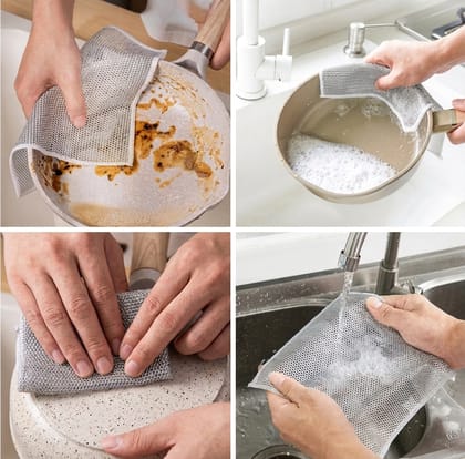  Lifeori 2-in-1 Kitchen Cleaning Scrubber Combo – Steel Scrubber with Handle & Multi-Purpose Scrubbing Pad