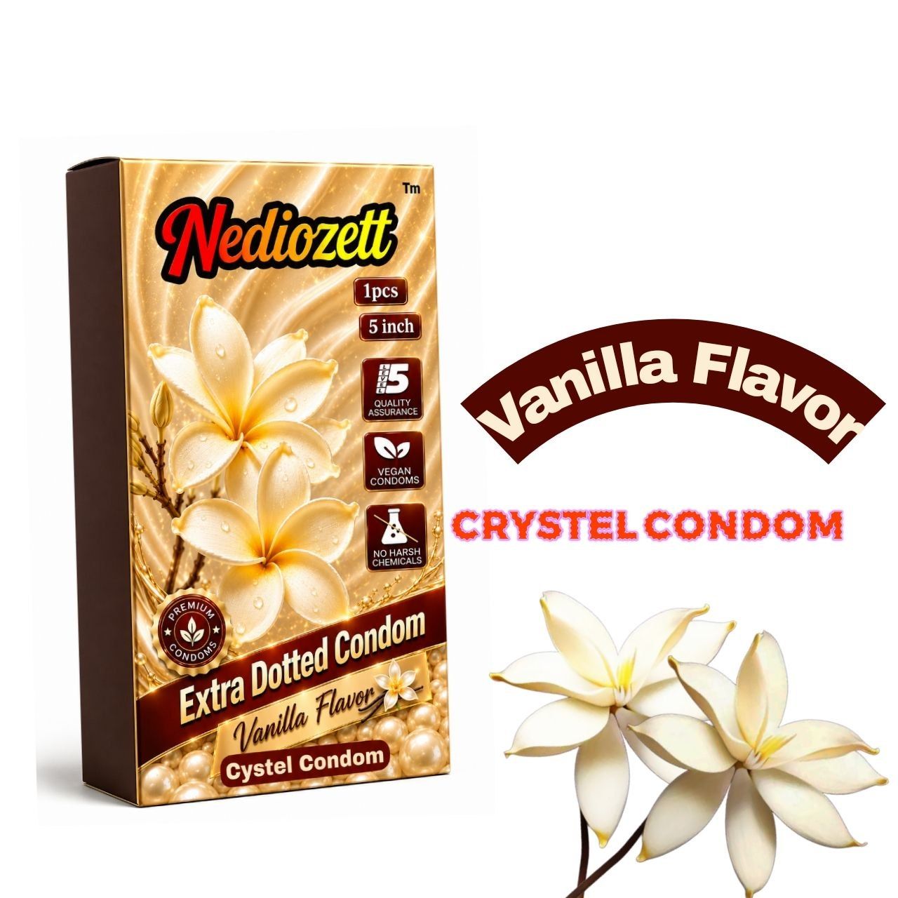 Nediozett Vanilla Flavor Crystal Condom For Long Last Action Silicone Reusable Condom Extra Dotted 5 inch (Pack of 1)
