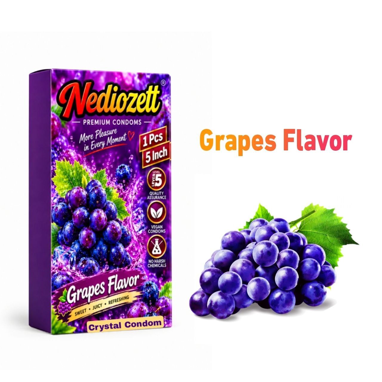 Nediozett Grapes Flavor Crystal Condom For Long Last Action Silicone Reusable Condom Extra Dotted 5 inch (Pack of 1)