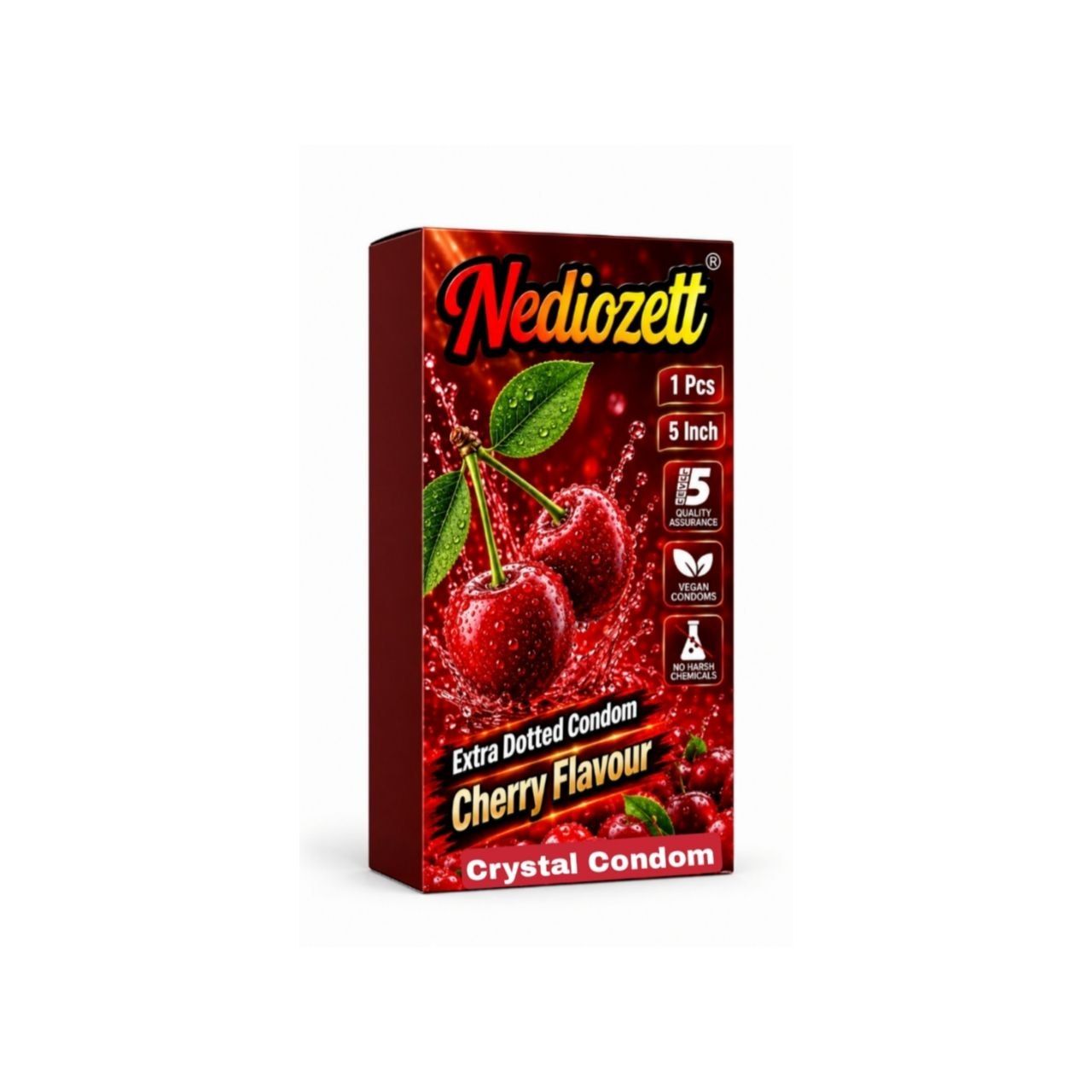 Nediozett Cherry Flavor Crystal Condom For Long Last Action Silicone Reusable Condom Extra Dotted 5 inch (Pack of 1)
