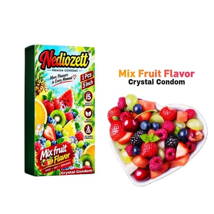 Nediozett Mix Fruit Flavor Crystal Condom For Long Last Action Silicone Reusable Condom Extra Dotted 5 inch (Pack of 1)