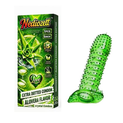 Nediozett Aloe Vera Flavor Crystal Condom For Long Last Action Silicone Reusable Condom Extra Dotted 5 inch (Pack of 1)