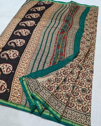 Whispering Petals Kalamkari Chanderi Silk Bare Beige Saree