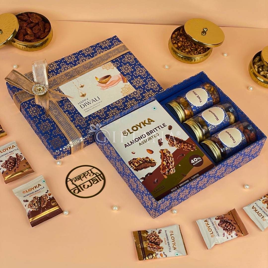 Corporate Diwali Gifts India - Premium Almond Brittle and Dry Fruits Hamper by Giftana