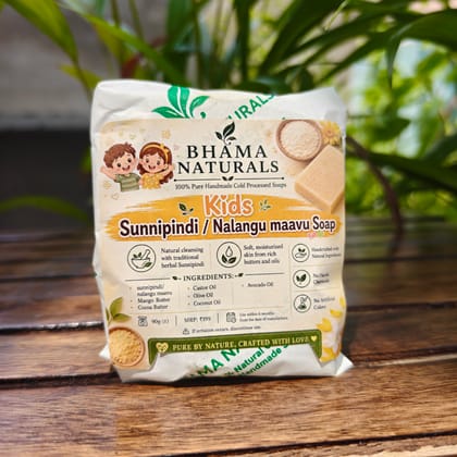 Bhama Naturals Kids Sunnipindi (Nalangu Maavu) Herbal Soap | Handmade Cold Process Soap with Mango Butter & Cocoa Butter