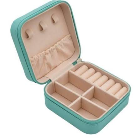 Portable Square PU Leather Travel Jewelry Storage Organizer – Mint Green