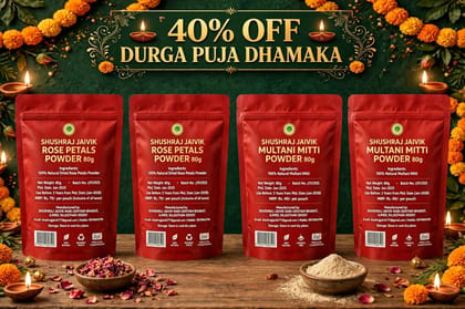 SHUSHRAJ JAIVIK 4 Pouches Combo Pack | 2 Rose Petals Powder + 2 Multani Mitti Powder | 80g Each | 320g Total | Durga Puja Special Offer