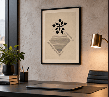 Framed Geometric Compass and Lines Abstract Wall Art Print