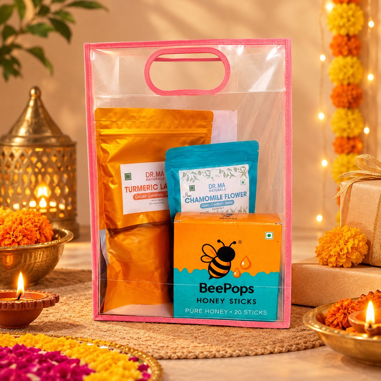 Wellness Pack of Turmeric powder (200G), Chamomile tea (60G) & Honey Sticks (pack of 20)