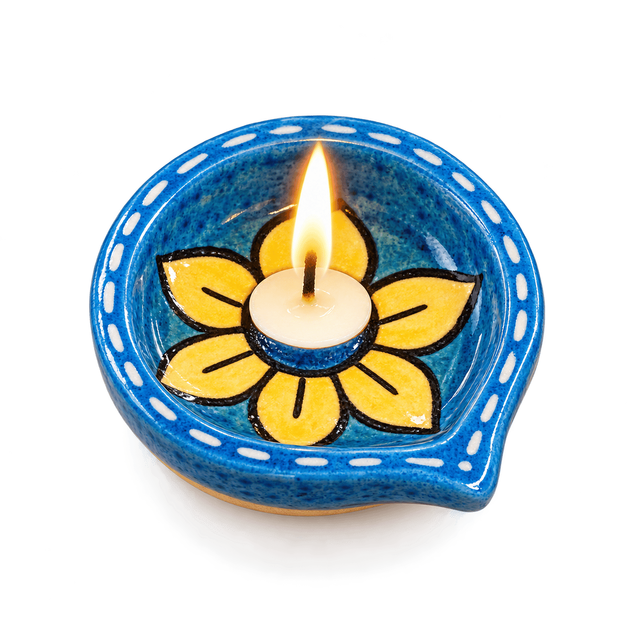 DHRUVINSRI Handmade Ceramic Diya & Tealight HolderI Reusable, Ecofriendly  | Decorative Multi-Purpose Festive Home Decor-1 Pc