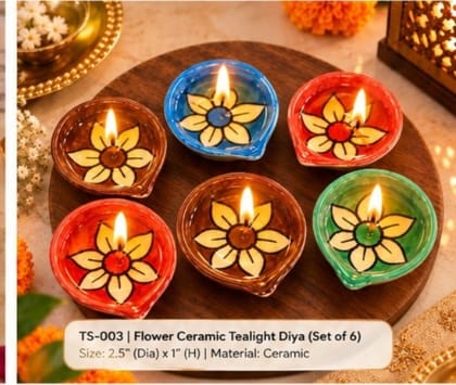 DHRUVINSRI Handmade Ceramic Diya & Tealight HolderI Reusable, Ecofriendly  | Decorative Multi-Purpose Festive Home Decor-1 Pc