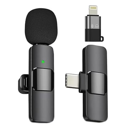 K-8 Wireless Microphone, Collar Microphone for Type-C Android & iOS Noise Canceling Mic for Reels, Makeup Videos, Vlogging, Clip-On for YouTube, Singing, Video Recording, Podcasting