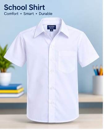 Kids Boys White School Shirt | Half Sleeve School Uniform Shirt | Comfortable Cotton Blend Shirt for Boys