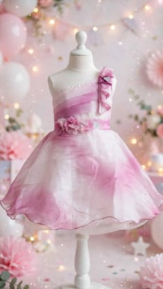 Baby Girl Princess Birthday Frock - Pink Floral Party Dress for 1-2