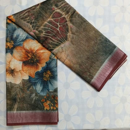 Linen Cotton Silk Saree with Blouse