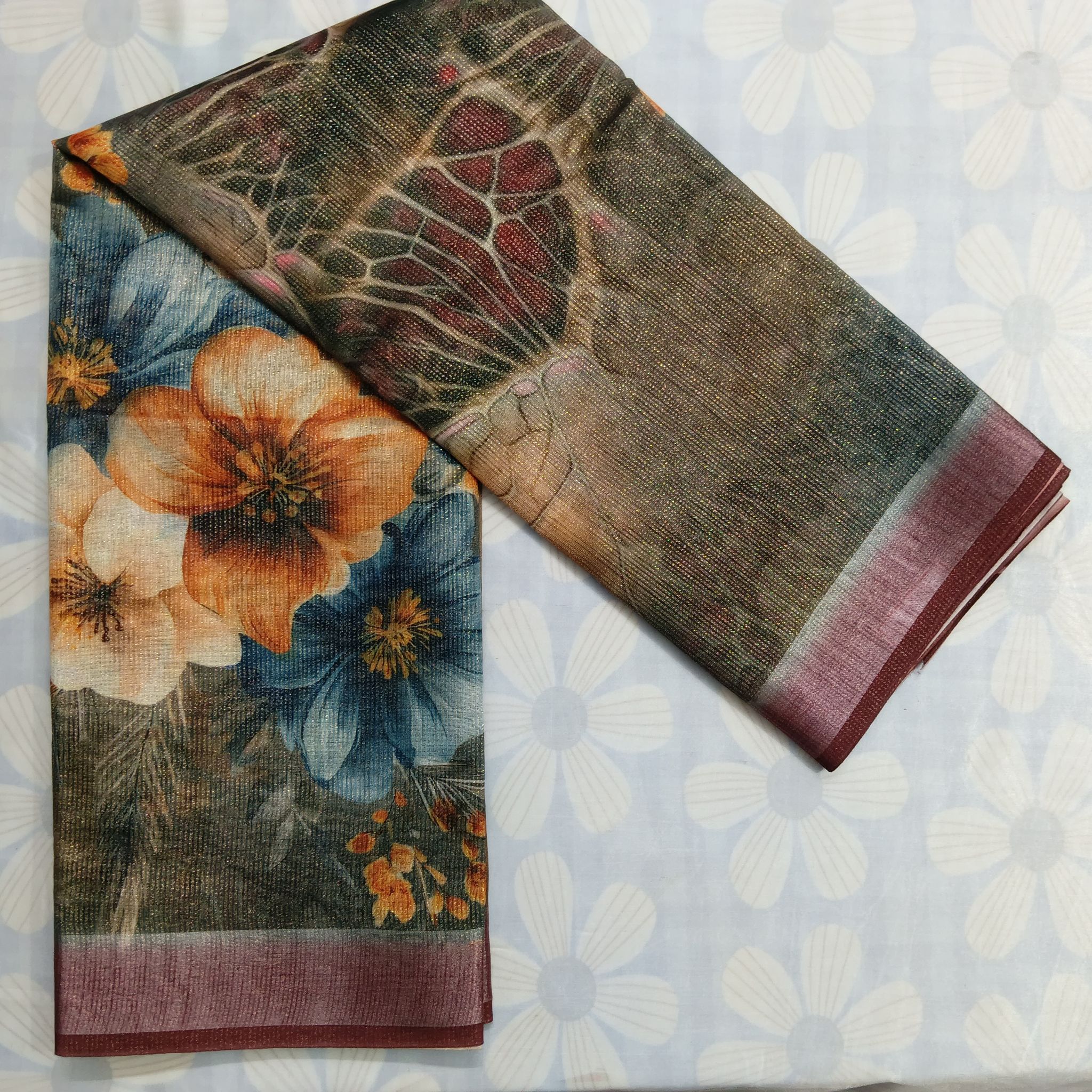 Linen Cotton Silk Saree with Blouse