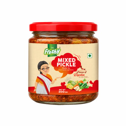 SM Freshy Mixed Pickle 200g, Traditional Indian Mixed Vegetable Achaar, Spicy & Tangy Pickle, Authentic Assam Style, Perfect Meal Companion
