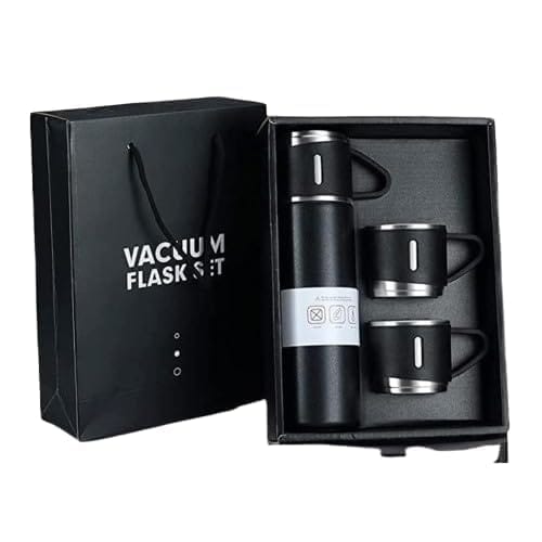 500ml Stainless Steel Vacuum Flask Set with 2 Cups and Gift Box