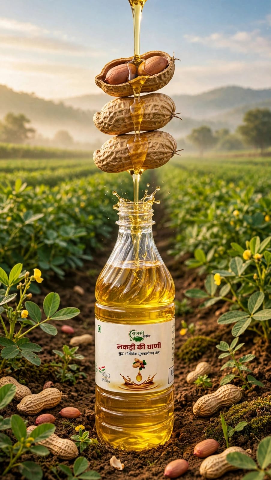 Tulsi Organic Cold Pressed Groundnut Oil (1 Litre)(मूंगफली का शुद्ध लकड़ी घानी तेल)