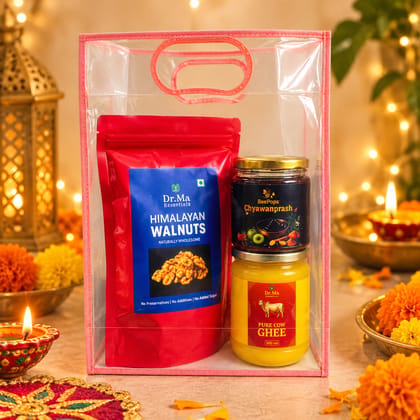 Combo Pack of Himalayan Walnuts (400G), Badri A2 Ghee (500 ml) & Chyawanprash (500G) in a gift bag