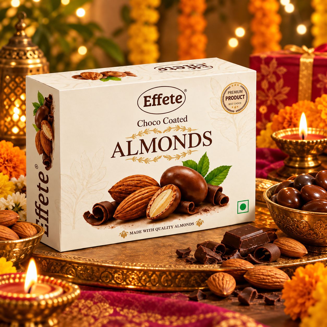 DHRUVINSRI Premium Effete Choco Coated Almonds Chocolate(32 Gm), Medium Sugar Coating,  More Nutty, Healthy - 50 Grams/Pack