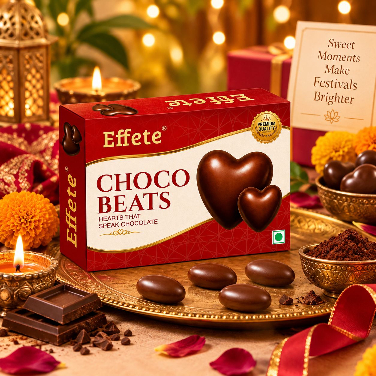 DHRUVINSRI Premium Effete Choco Beats Heart Shaped Chocolate (32 Gm), Medium Sugar Coating,  More Nutty, Healthy - 50 Grams/Pack