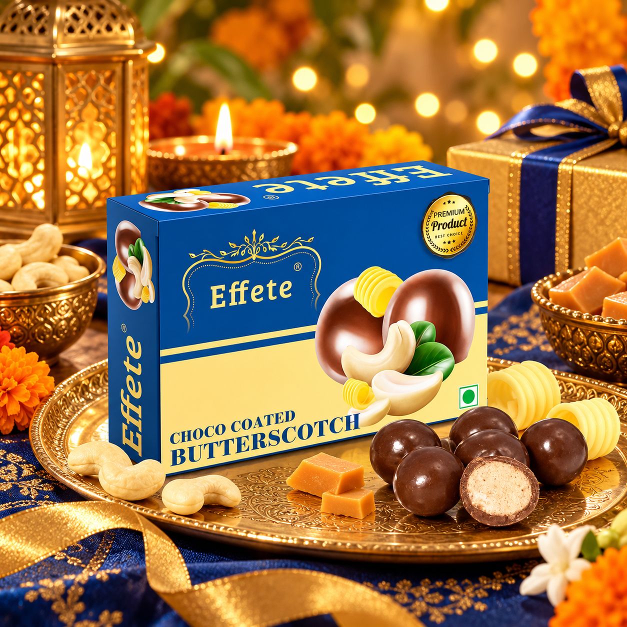 DHRUVINSRI Choco Coated Butterscotch Nuts – Crunchy Chocolate Delight, 32 Grams, Medium Sugar Coating,  More Nutty, Healthy - 50 Grams/Pack