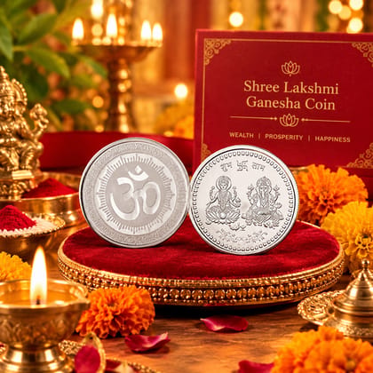 DHRUVINSRI Goddess Lakshmi Pooja Coin – Symbol of Wealth & Blessings, German Silver, Art Coin, 2.5*1.5*1 cm-1 pc