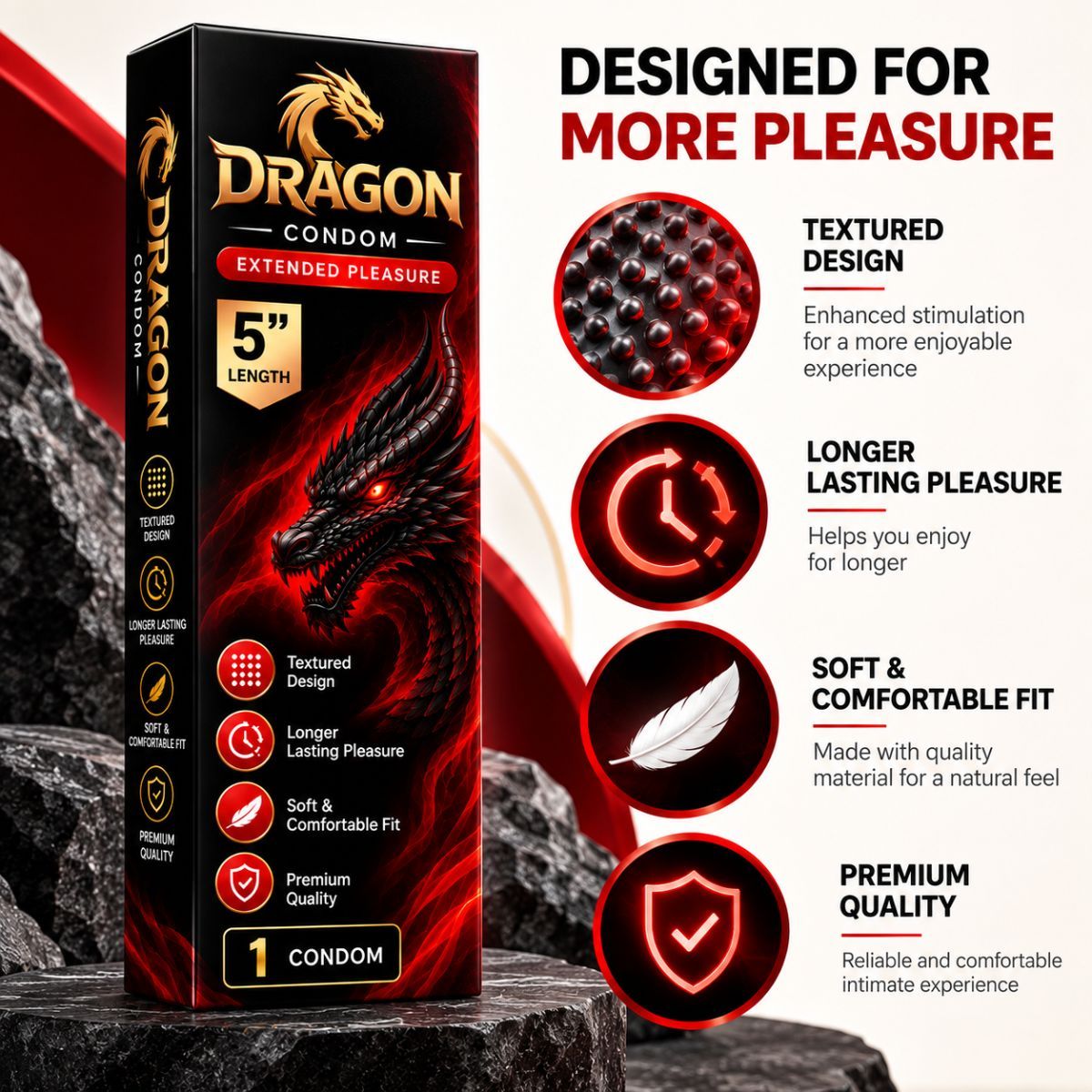 Gold Dragon Condom | Premium Quality Condom for Men 7-inch