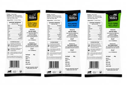 Aarvee Millet Combo- Macaroni,Penne  and Fusilli Pasta (Pack of 3,1200g)