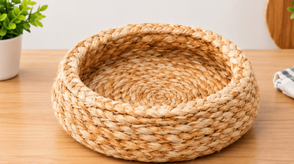 Hand-Woven Round Water Hyacinth Storage Basket Bowl