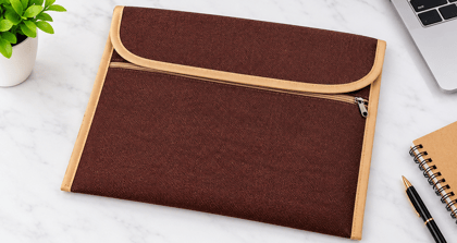 Brown Woven Jute Document & iPad Sleeve with Zipper Pocket
