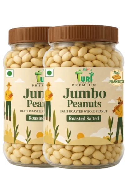 TURF FRESH - Jumbo Roasted Salted Peanuts | Bharuch Gujarat Special Mungfali Dana Namkeen | Grade A Premium Peanut Seeds Without Skin | Healthy Snack & Chakna