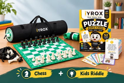 Tournament Chess Set with 18×18 Inch Roll-Up Vinyl Mat & Kids Riddle Game – Premium Chess & Brain Challenge Combo