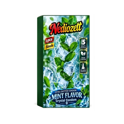 Nediozett Mint Flavor Crystal Condom For Long Last Action Silicone Reusable Condom Extra Dotted 5 inch (Pack of 2)